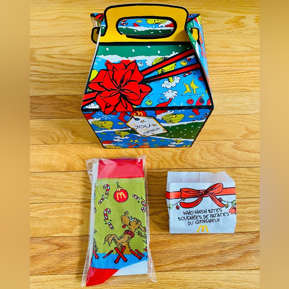 McDonald's 2025 The Grinch Gift Box with Red and Green Socks